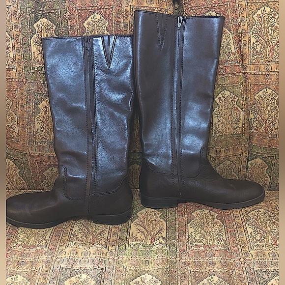 Ralph Lauren Brown Leather Sariah Knee High Boots With Brass Logo Detail Size 8 - Picture 6 of 16